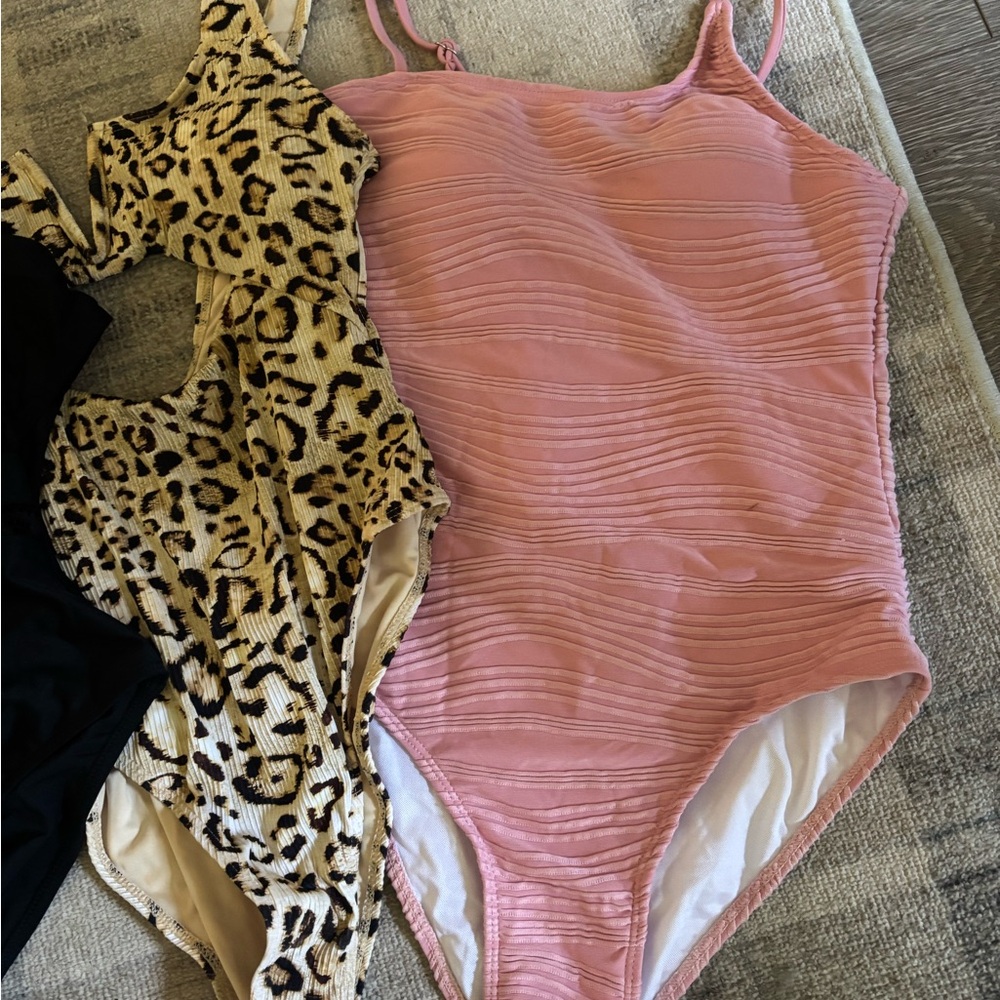 Pink Textured Womens One Piece Swimsuit